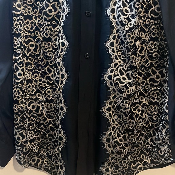 French Connection 100% Silk and Lace Button Down Shirt Size 4 - Picture 5 of 8